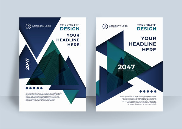 定制后台商业书籍封面设计模板。封面模板的报告在一个极简的风格与三角形的设计元素的照片图片下载