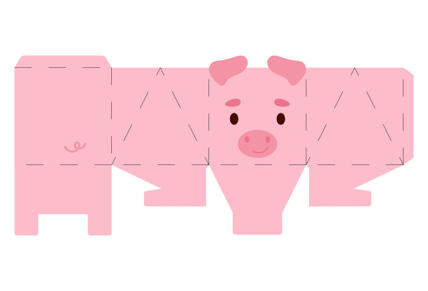 派对喜欢小猪盒子设计糖果，糖果，小礼物，面包房。包装模板，伟大的设计为任何目的，生日，婴儿送礼会，万圣节，圣诞节。向量股票插图图片下载