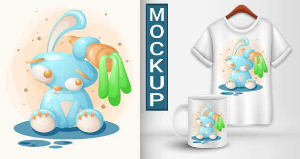 耳朵里塞着胡萝卜的卡通兔子。图片下载