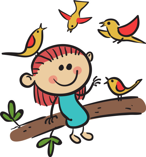 可爱的女孩与鸟类库存图片下载