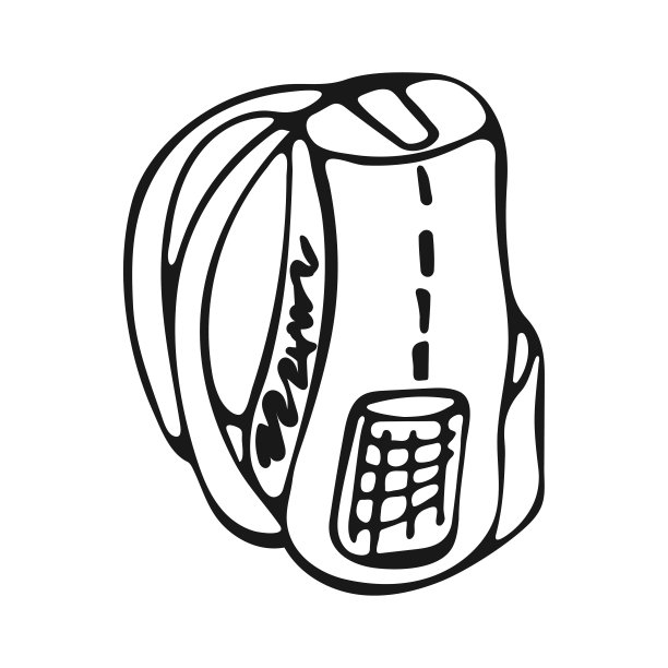 单手绘背包孤立的白色背景。可爱的卡通背包。学校的元素。矢量插图。图片下载