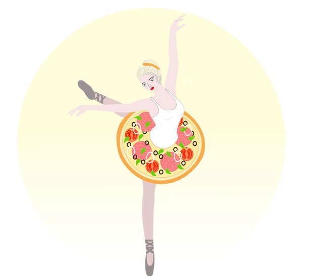 芭蕾舞女孩和披萨的插画，图片下载