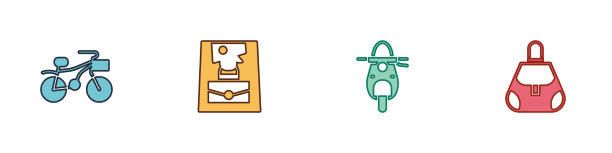 设置自行车手提包滑板车和图标图片下载