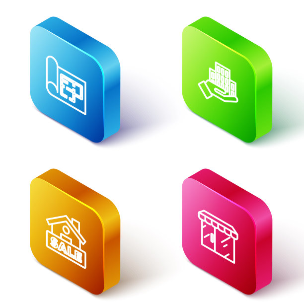 设置等距线房屋平面图摩天大楼悬挂图片下载