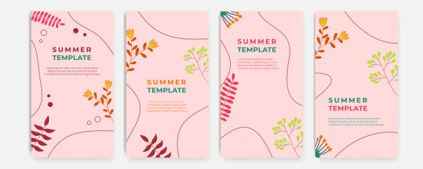 夏季销售有机平面花卉模板社交媒体或网络传单。夏季横幅与花卉装饰的时装销售广告收集图片下载