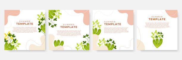 美丽清新的花叶婚礼请柬。手绘夏季花社交媒体帖子或故事模板收集图片下载