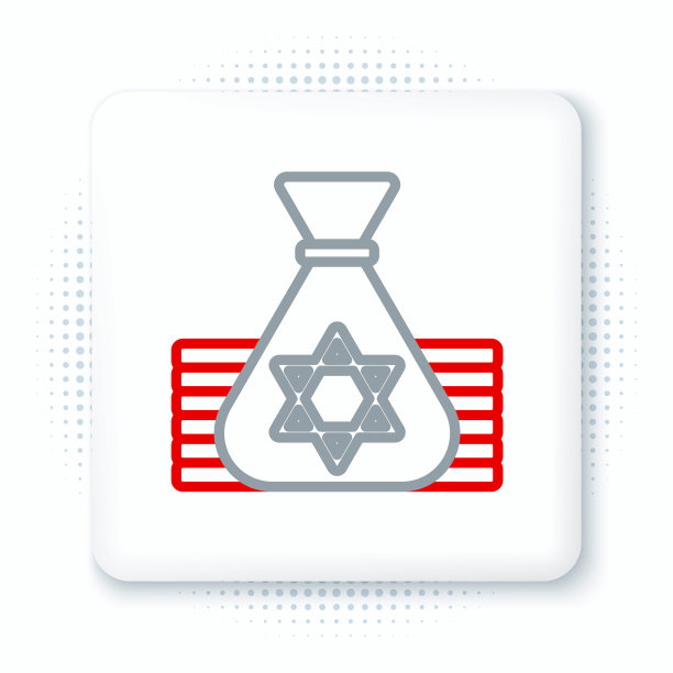 白色背景上的犹太教大卫之星钱袋线性图标。货币符号彩色轮廓概念矢量素材图片下载
