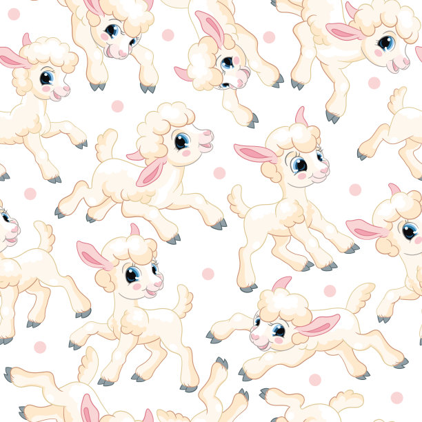 无缝图案白色的羔羊在白色的背景图片下载