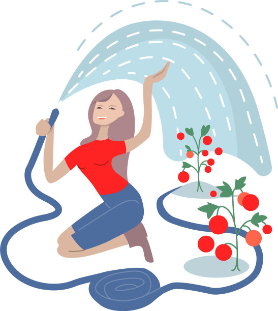 年轻女子用水管浇菜图片下载