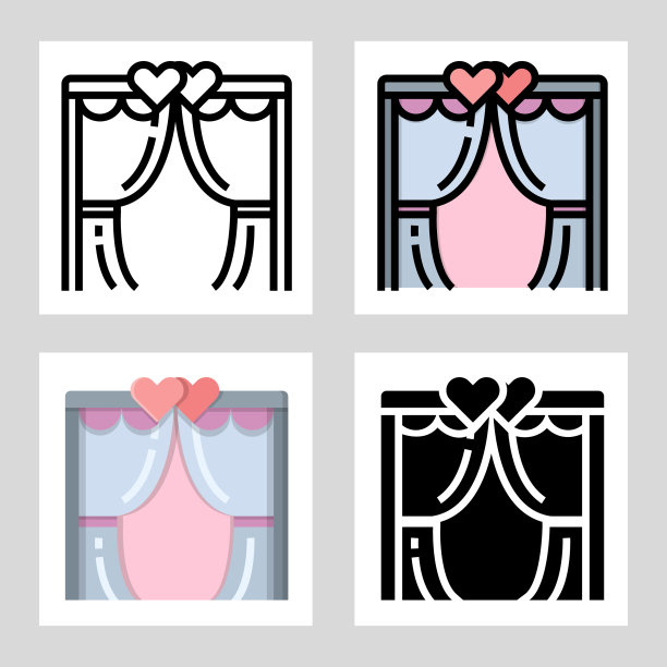 婚礼拱门图标矢量设计中充满，细线，轮廓和扁平的风格。图片下载