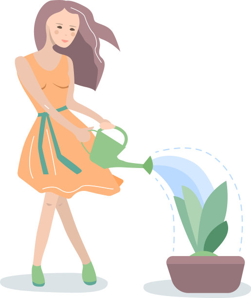 年轻女子可以在花盆里浇水图片下载