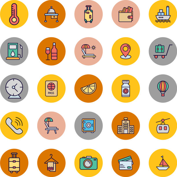 旅行和酒店孤立的图标可以e图片下载