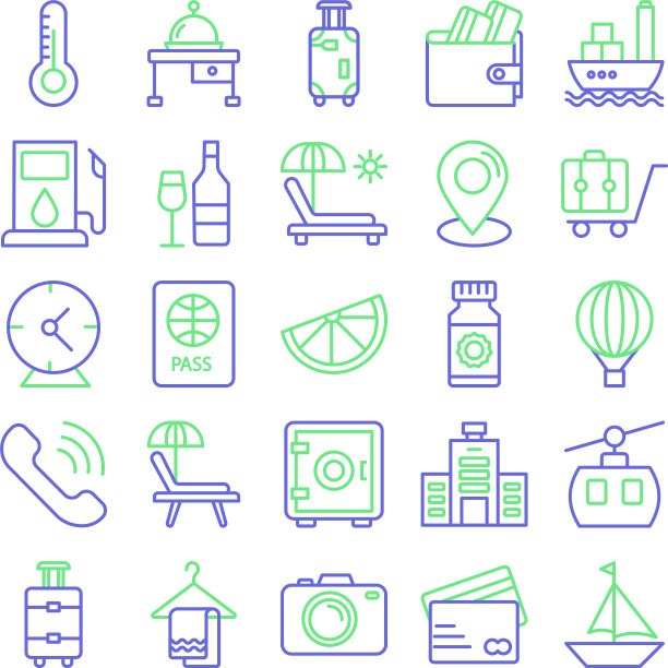 旅行和酒店孤立的图标可以e图片下载