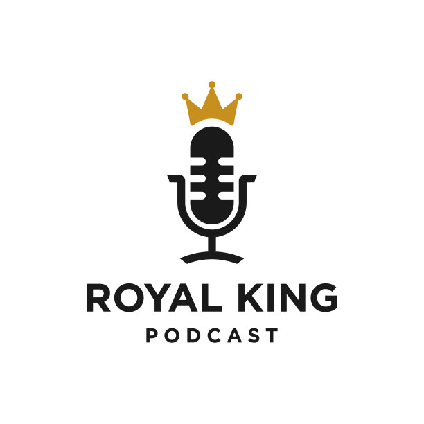 皇家国王播客标志与金色皇冠图标图片下载