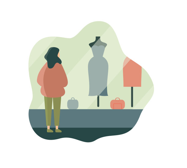 欣赏商店橱窗里昂贵衣服的可怜女人图片下载