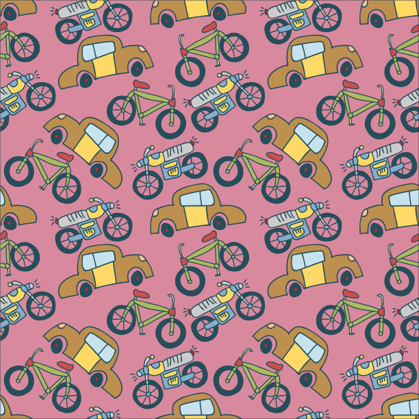 无缝模式车辆可爱的孩子手绘图片下载