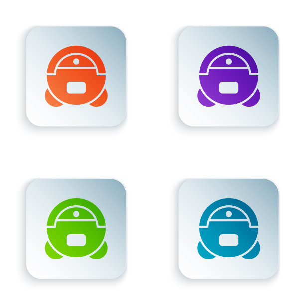 彩色机器人真空吸尘器图标隔离在白色图片下载