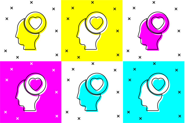 将人的头部与心的图标隔离在颜色上图片下载