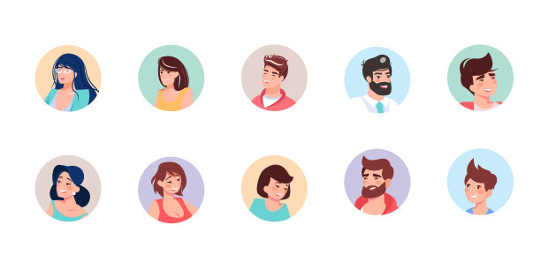 平面卡通女孩和男孩的角色设置图片下载