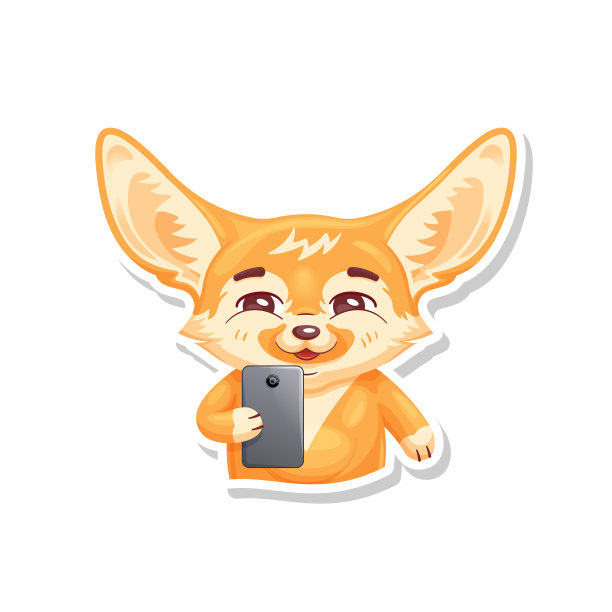 可爱的耳廓狐狸与智能手机图片下载