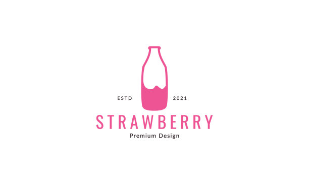 瓶粉色草莓饮料标志设计图标图片下载