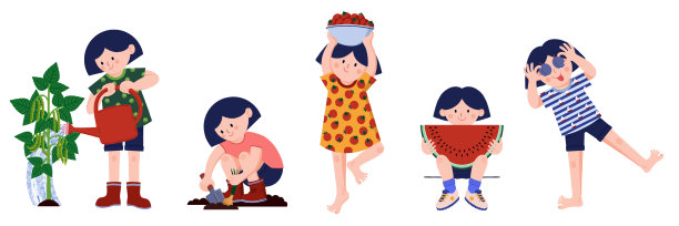 夏天快乐可爱的小女孩在花园里帮忙，享受水果和蔬菜图片下载