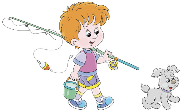 小渔夫带着一只小狗散步图片下载