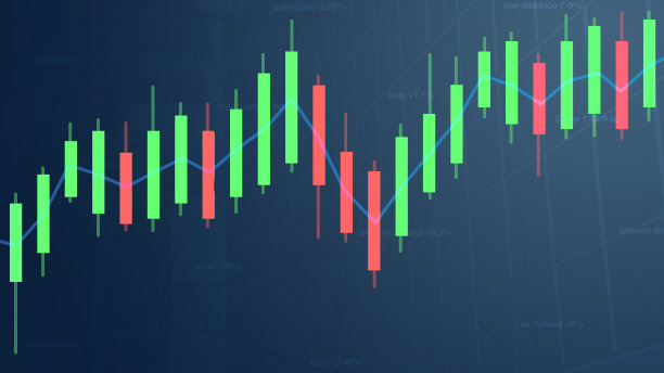贸易图形概念的商业想法与蓝色的背景。摘要股票交易市场图形用线条表示金融投资和经济金融。图片下载