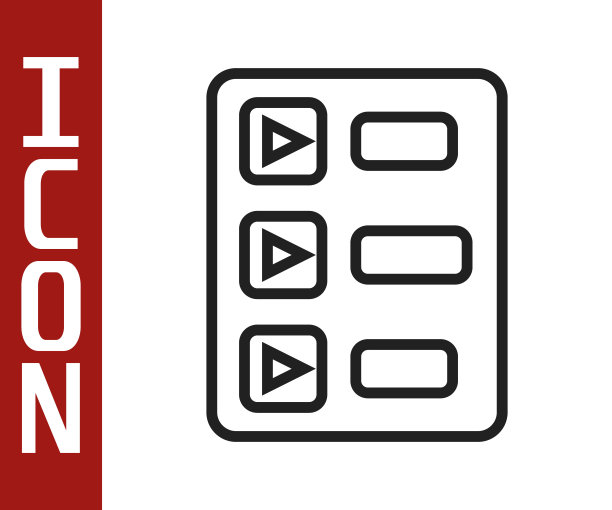 黑线音乐播放列表图标孤立在白色背景上。向量图片下载