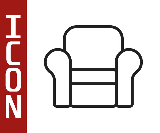 黑色线条扶手椅图标孤立的白色背景。向量图片下载