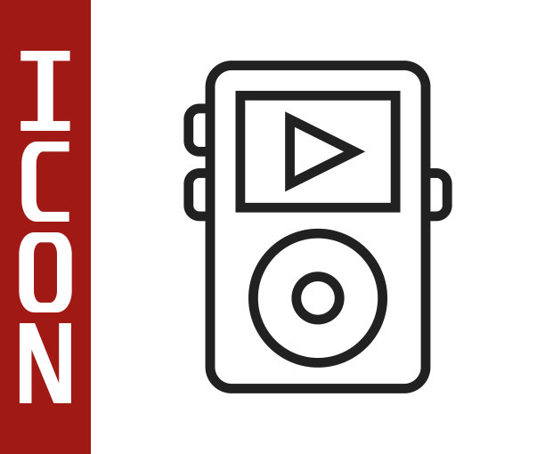 黑线音乐播放器图标孤立在白色背景。便携式音乐设备。向量图片下载