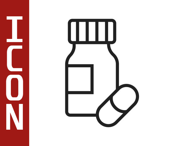 药瓶和药丸的图标孤立在白色背景上。瓶药丸的迹象。药店的设计。向量图片下载