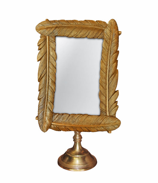 镜子金色的方形羽毛在白色的bg图片下载