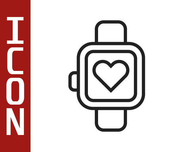 黑线智能手表显示心跳频率图标孤立在白色背景。健身应用程序的概念。向量图片下载