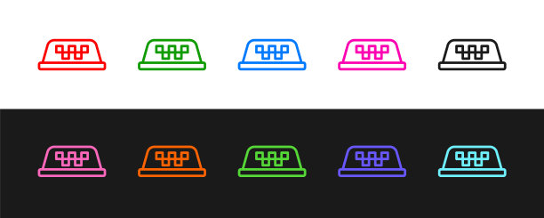 设置线出租车车顶图标孤立的黑白背景。向量图片下载