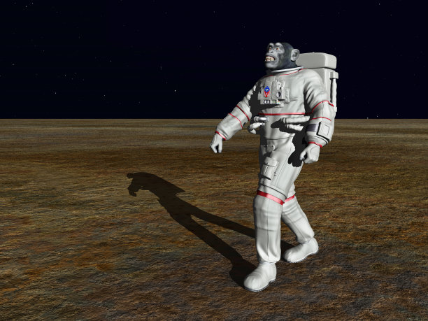 在遥远的世界里穿着太空服的黑猩猩图片下载