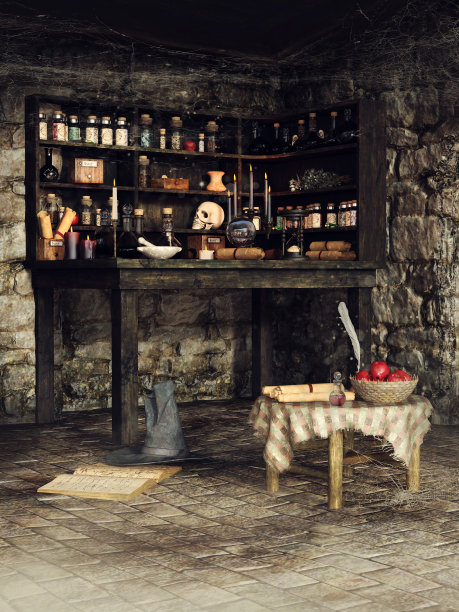 幻想女巫的房间有一张桌子图片下载