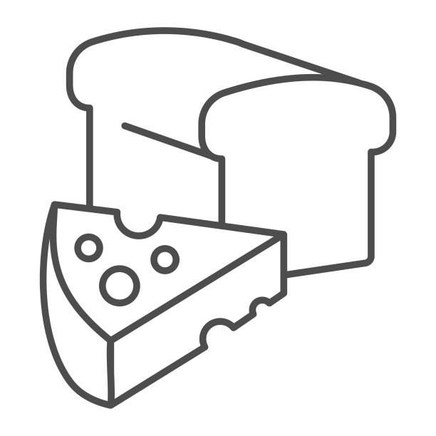 小麦面包和奶酪细线图标图片下载