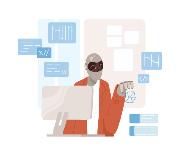 智能人形机器人在电脑上工作图片下载