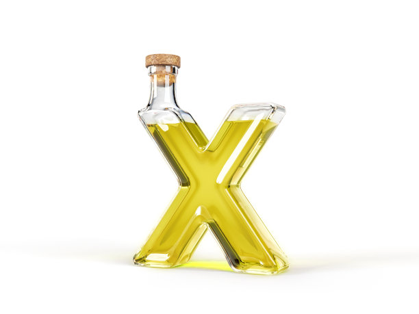 字母X形状的瓶子里面有橄榄油。三维演示图片下载