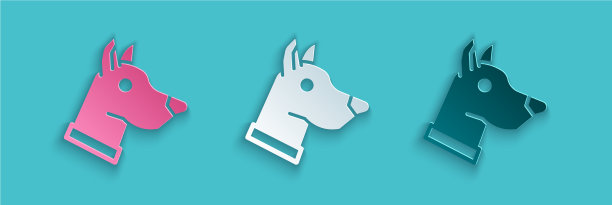 剪纸狗头图标孤立在蓝色图片下载