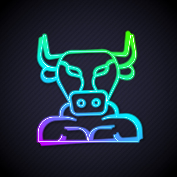 发光的霓虹灯线牛头人图标孤立在黑色图片下载