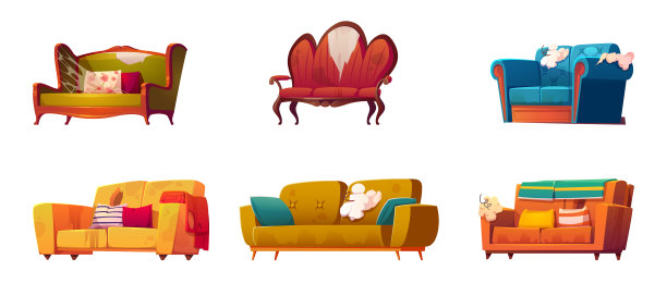 旧的、脏的沙发，内饰和弹簧都破了图片下载