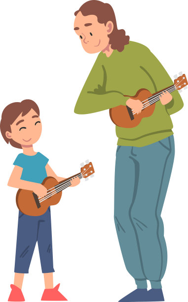 奶奶在和孙子玩尤克里里图片下载