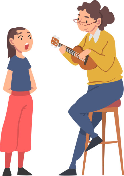 奶奶在和她的孙女玩尤克里里图片下载