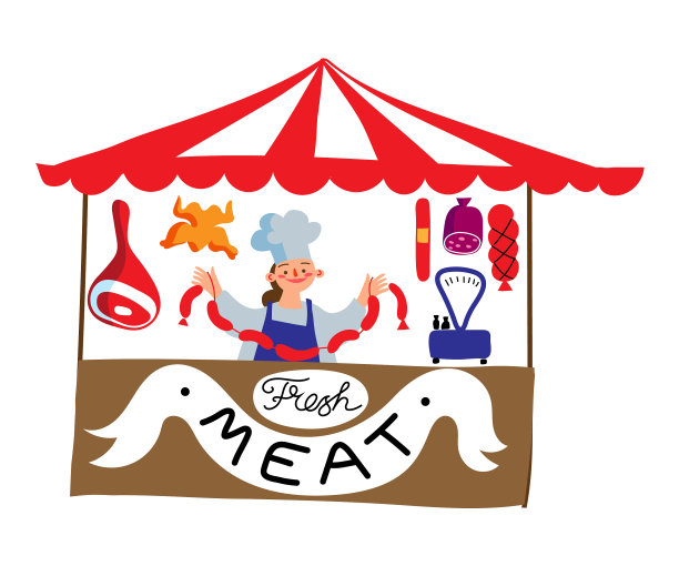 人物屠夫在市场上卖肉图片下载