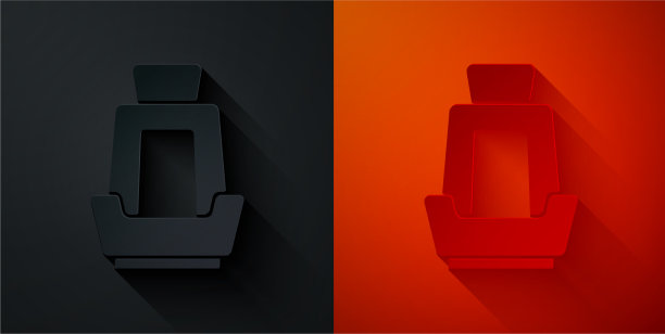 剪纸汽车座椅图标孤立在黑色和红色图片下载
