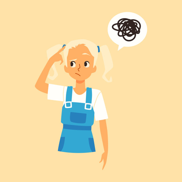 困惑的小女孩疑惑地想尝试解决问题矢量图。图片下载