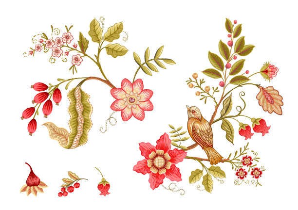 复古雅可比豆风格的梦幻花朵图片下载