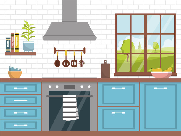 厨房内部配备家具图片下载